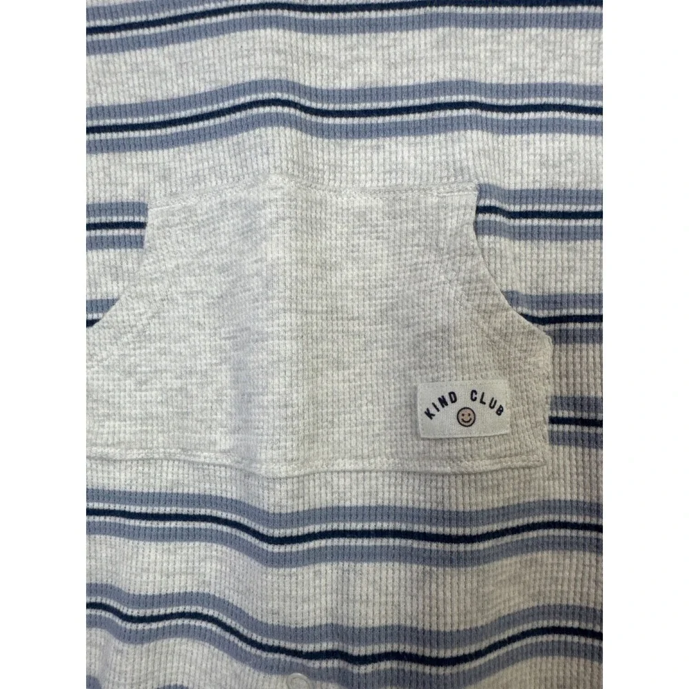 Carters Kind Club Baby Boy Striped Ribbed Long Sleeve Snap Up Romper Grey Blue